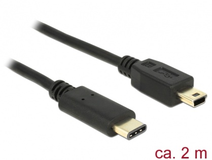 Cablu mini USB 2.0 la USB-C T-T 2m Negru, Delock 83336